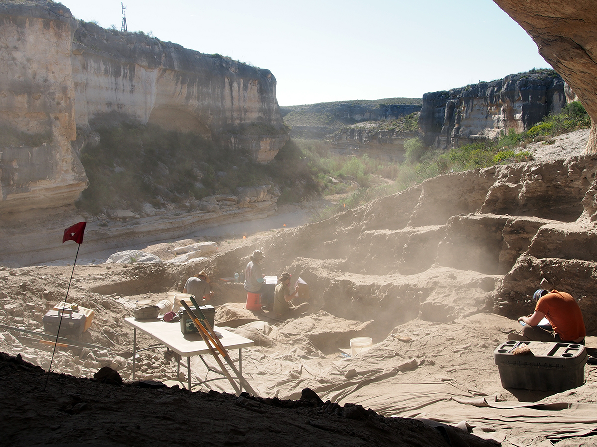 Archaeological excavations in the Lower Pecos can get incredibly dusty, as shown here during recent excavations in Eagle Cave near Langtry.
