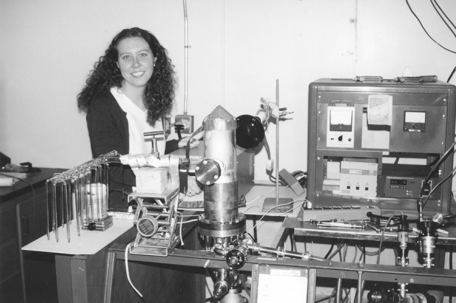 This is me (Karen Steelman) in Marvin's plasma oxidation laboratory at Texas A&M University.