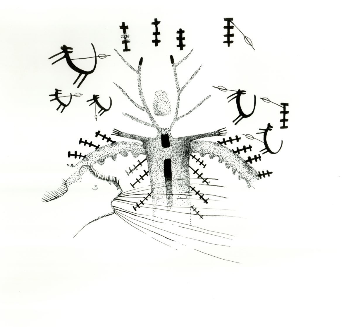 Illustration of a Pecos River Style anthropomorph with antler-rack headdress from Cedar Springs (Boyd 2003:Figure 3.8)