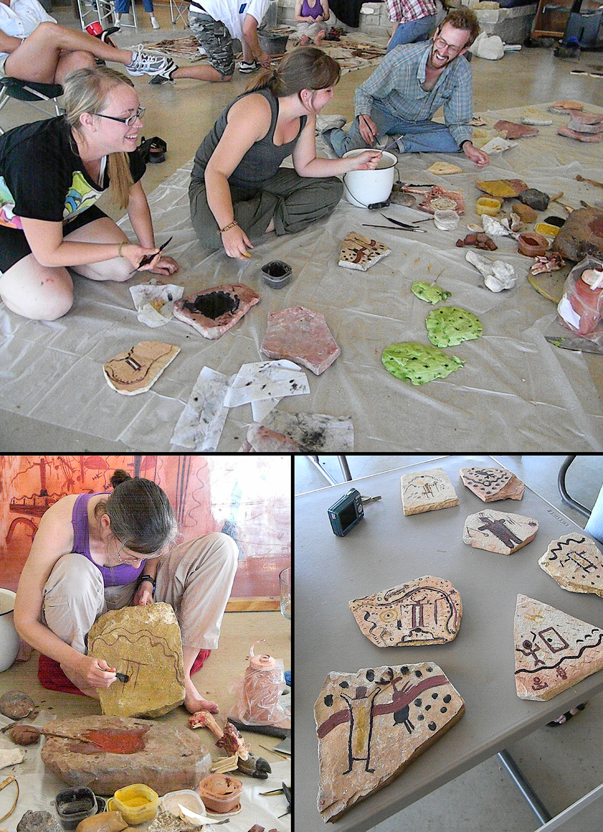 2010 Shumla field school students creating paint and replica images inspired by Lower Pecos rock art.