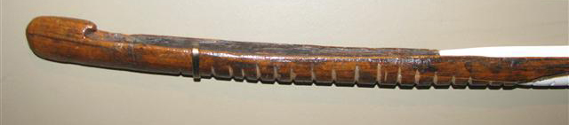 Atlatl with notches recovered from the Lower Pecos. Atlatl pictured in Shafer (1986, 2013), and is in the Witte Museum.