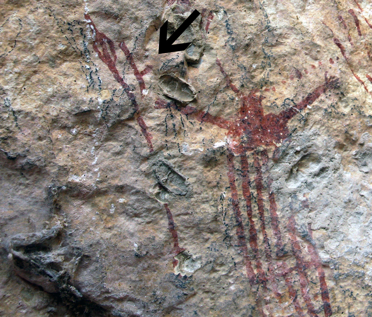 Pecos River Style anthropomorph from Parida Cave wielding a weighted atlatl.
