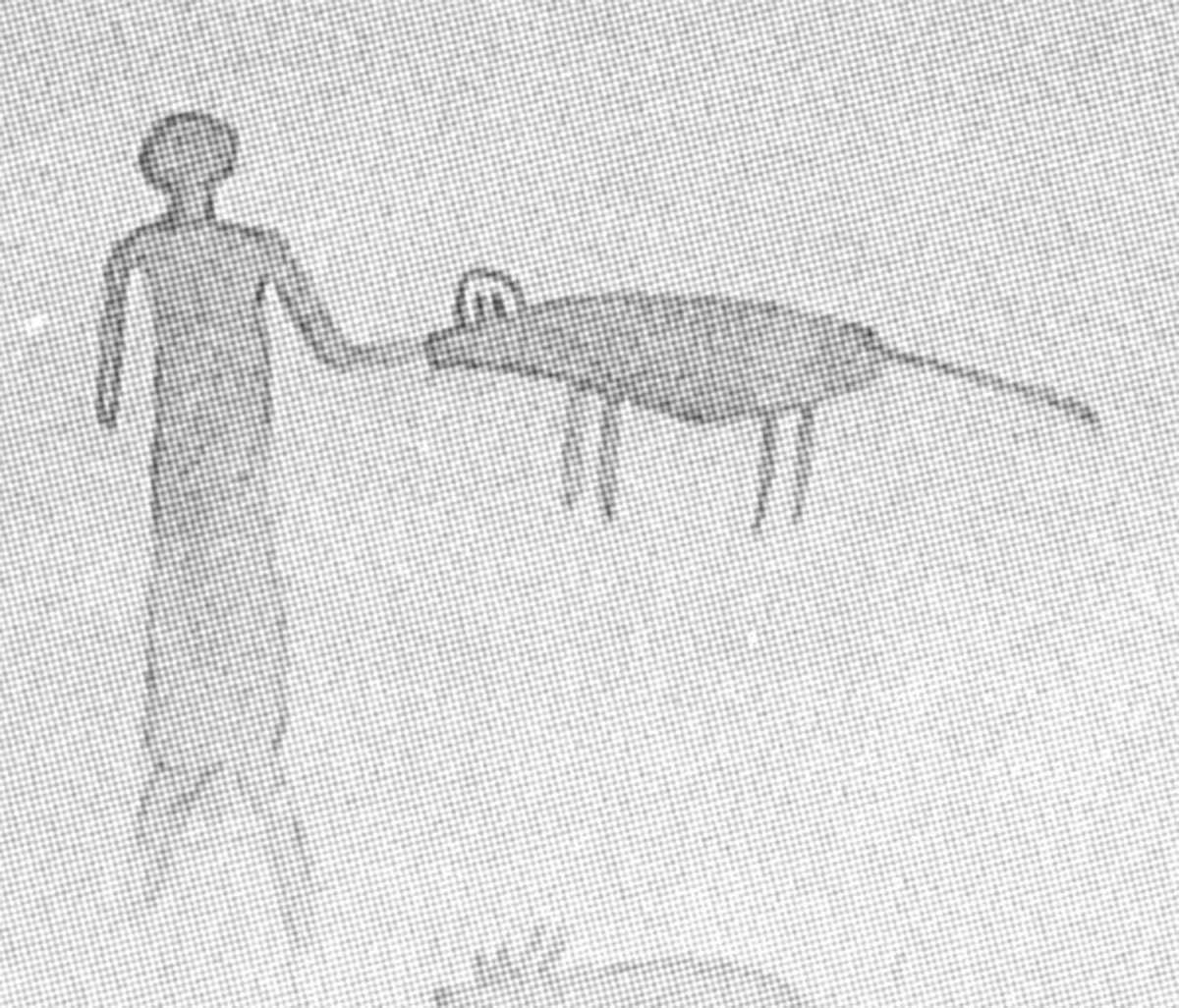 A Red Monochrome anthropomorph adjacent to a quadruped (Figure T) as illustrated by Kirkland.
