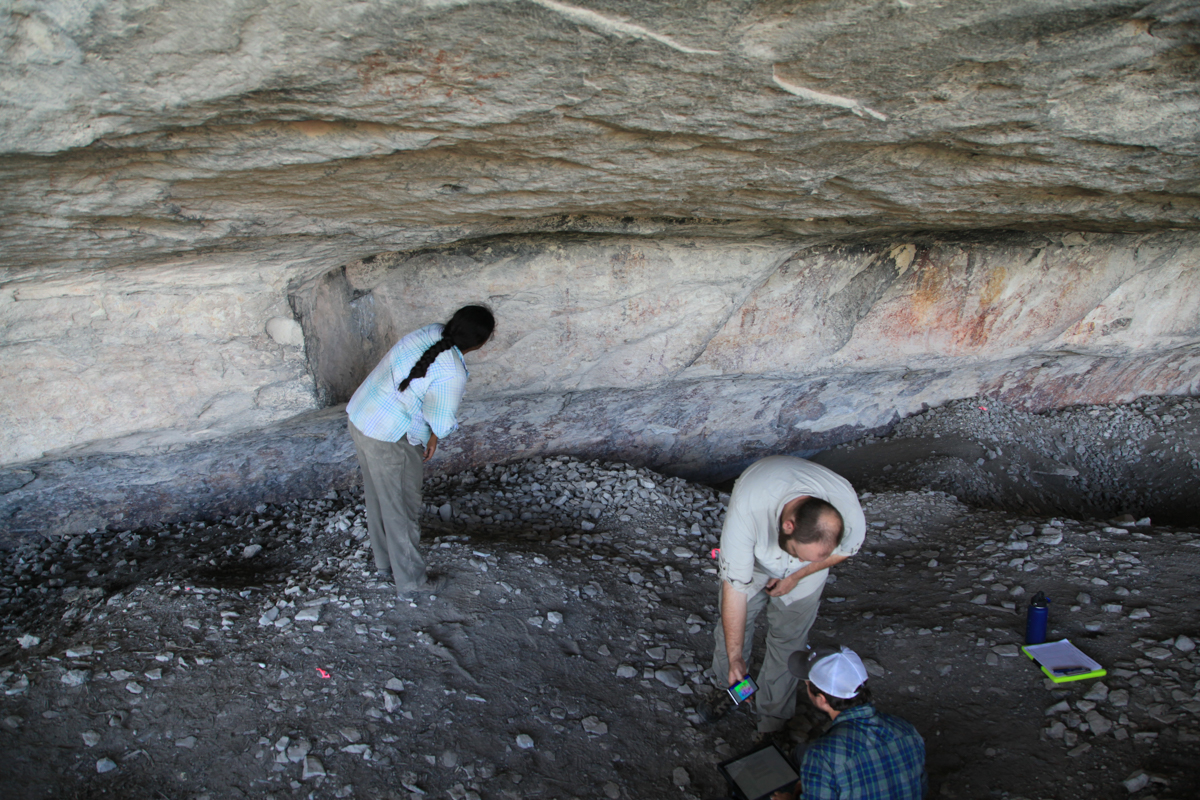 Charles, Vicky, and Jerod working together to fill out the Rock Art Site Form