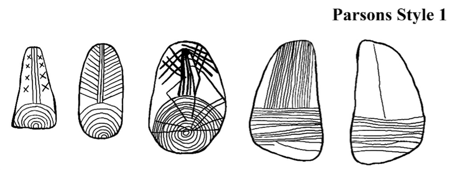 Illustrations exemplifying painted pebbles of Parsons Style 1.