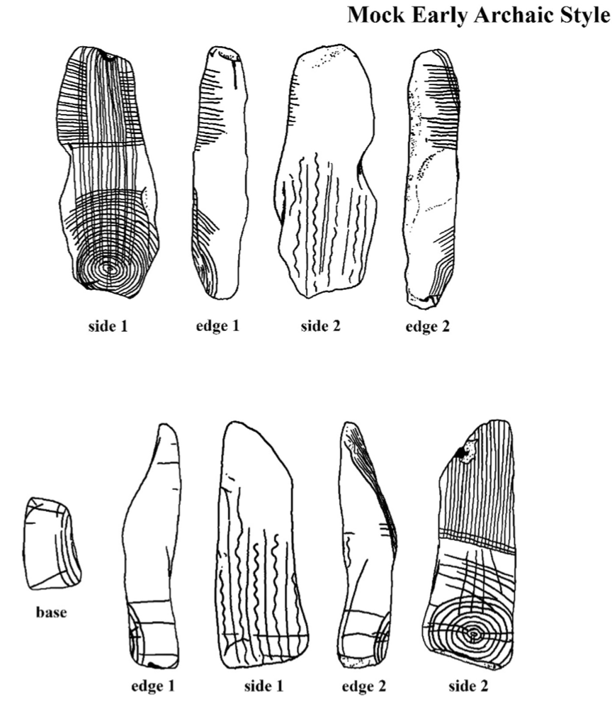 Illustration of painted pebble examples for Mock's proposed Early Archaic Style.